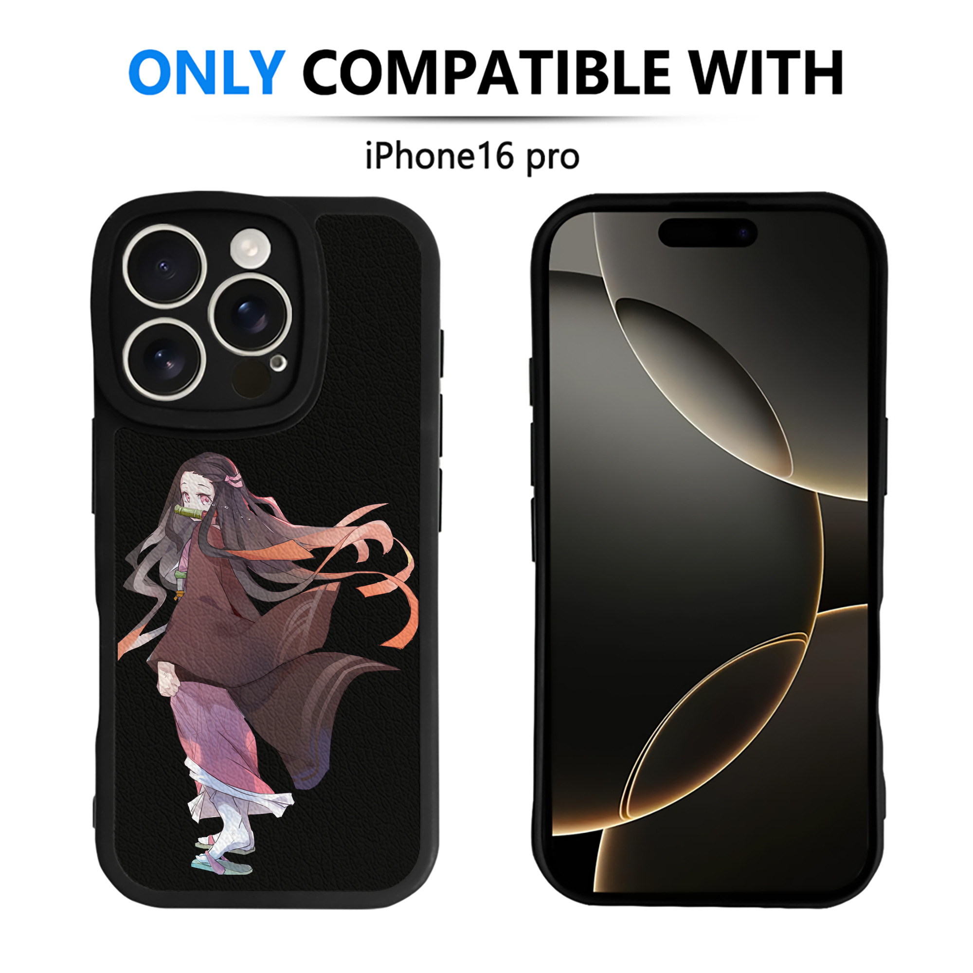 （画像用） 鬼滅の刃（きめつのやいば）竈門 禰󠄀豆子／かまど ねずこ Kamado Nezuko 【iPhone 16シリーズ対応】シリコンスマホケース（レザー調） 材質：シリコン